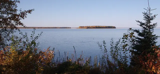 Dog Island on Lake La Loche in autumn